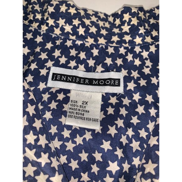 Vtg Jennifer Moore Women's Navy White Stars 100% Silk Button Down Size 2X - Picture 9 of 9